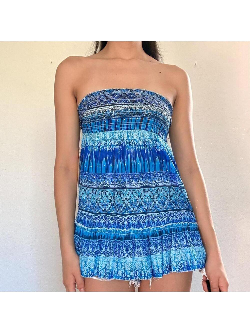 Squeeze Y2K Blue Printed Convertible Mini Dress